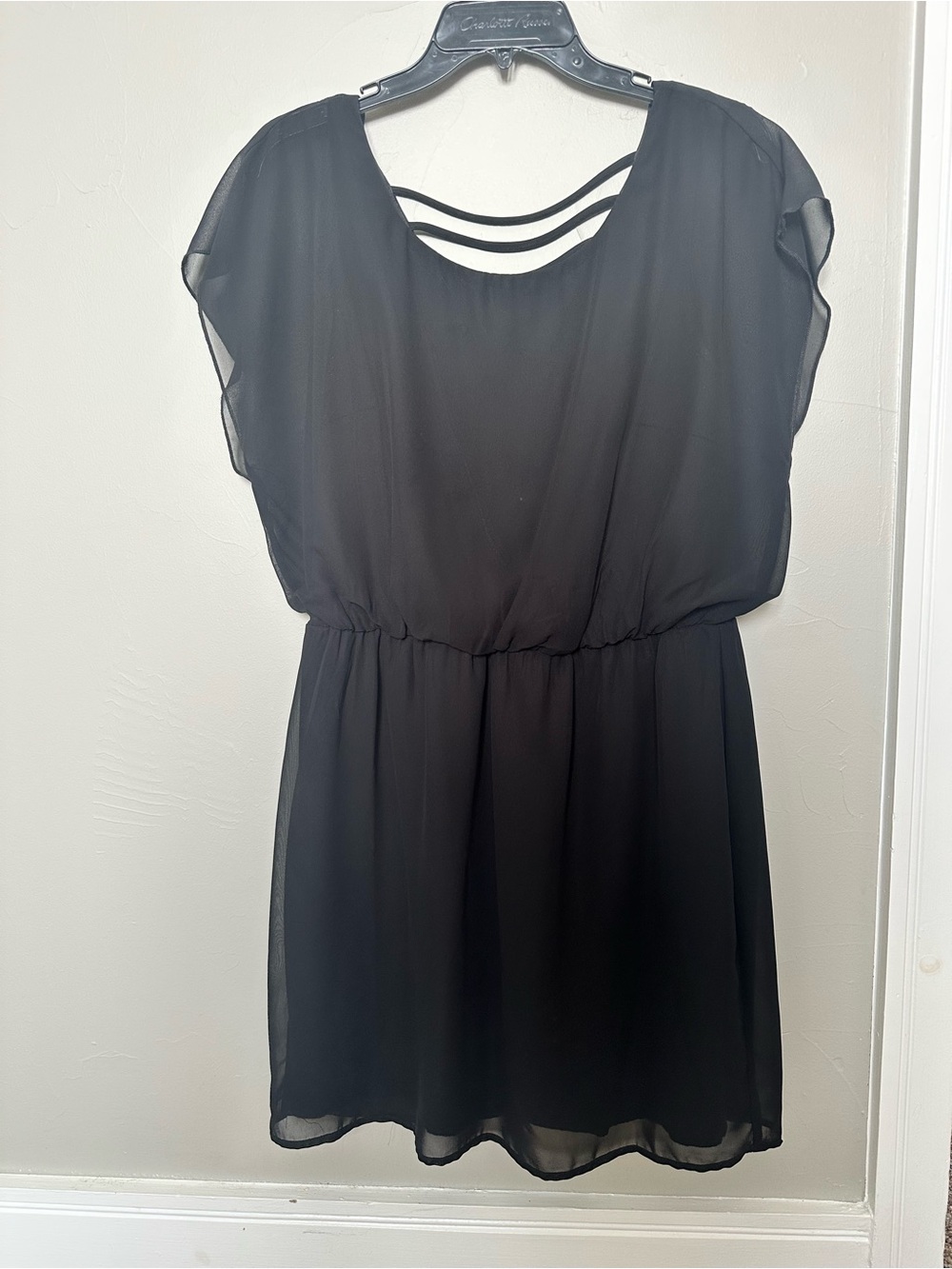 City Triangles Black Chiffon Mini Dress with Strappy Back